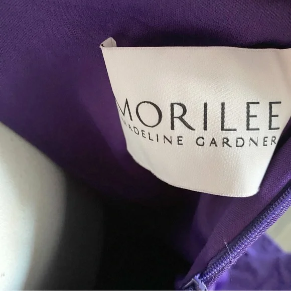 Mori Lee Madeline Gardner Gown Dress Sz 14 Purple Long Sleeve Sequins Lace Gala - Picture 8 of 16